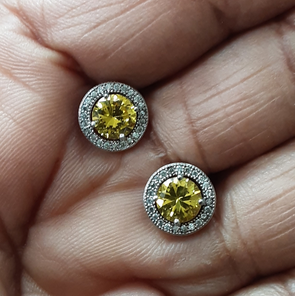 Diamonique Canary Yellow Sapphire Halo Studs - Vtg